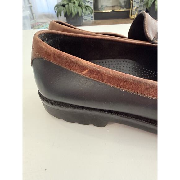Cole Haan Shoes Mens Size 9 Black Brown Leather Loafers Slip On Tassle Fringe